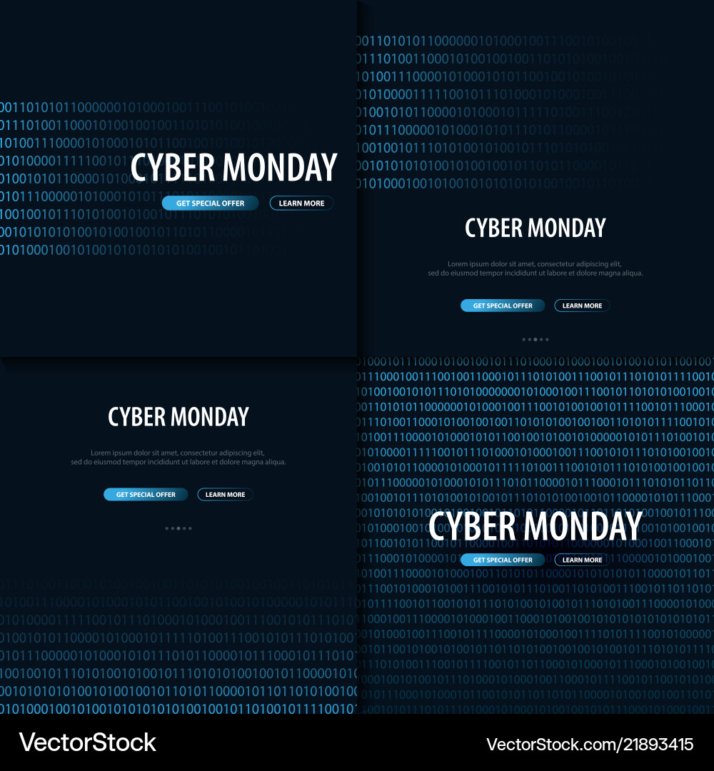 Set of cyber monday sale banner with binary code Set of cyber monday sale banner with binary code vector image