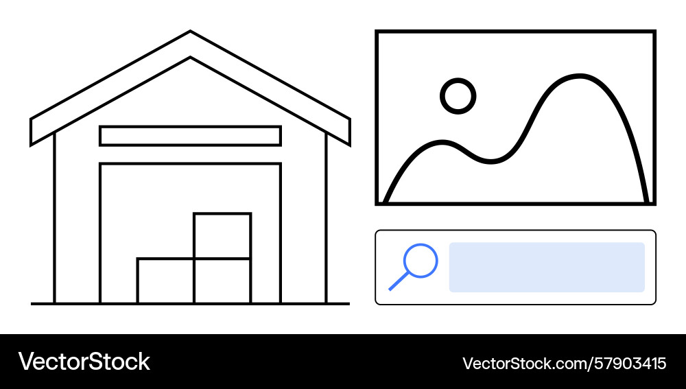 Warehouse with stacked boxes and search interface Warehouse with stacked boxes and search interface vector image