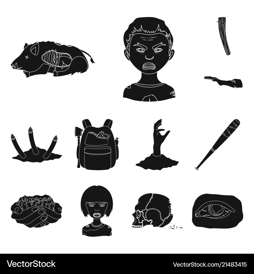 Zombies and attributes black icons in set Vector Image