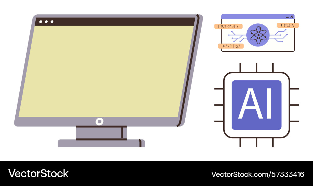 Computer screen with ai chip and circuit board Computer screen with ai chip and circuit board vector image