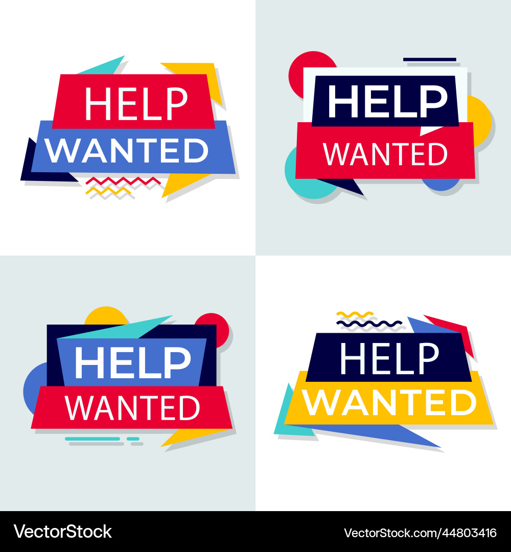 Help wanted label set design Help wanted label set design Vector Image