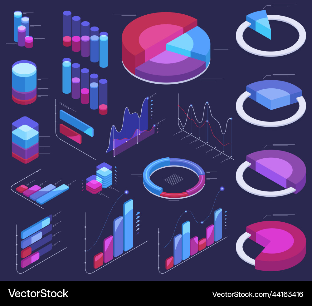 Isometric data analysis 3d graphic chart Isometric data analysis 3d graphic chart vector image