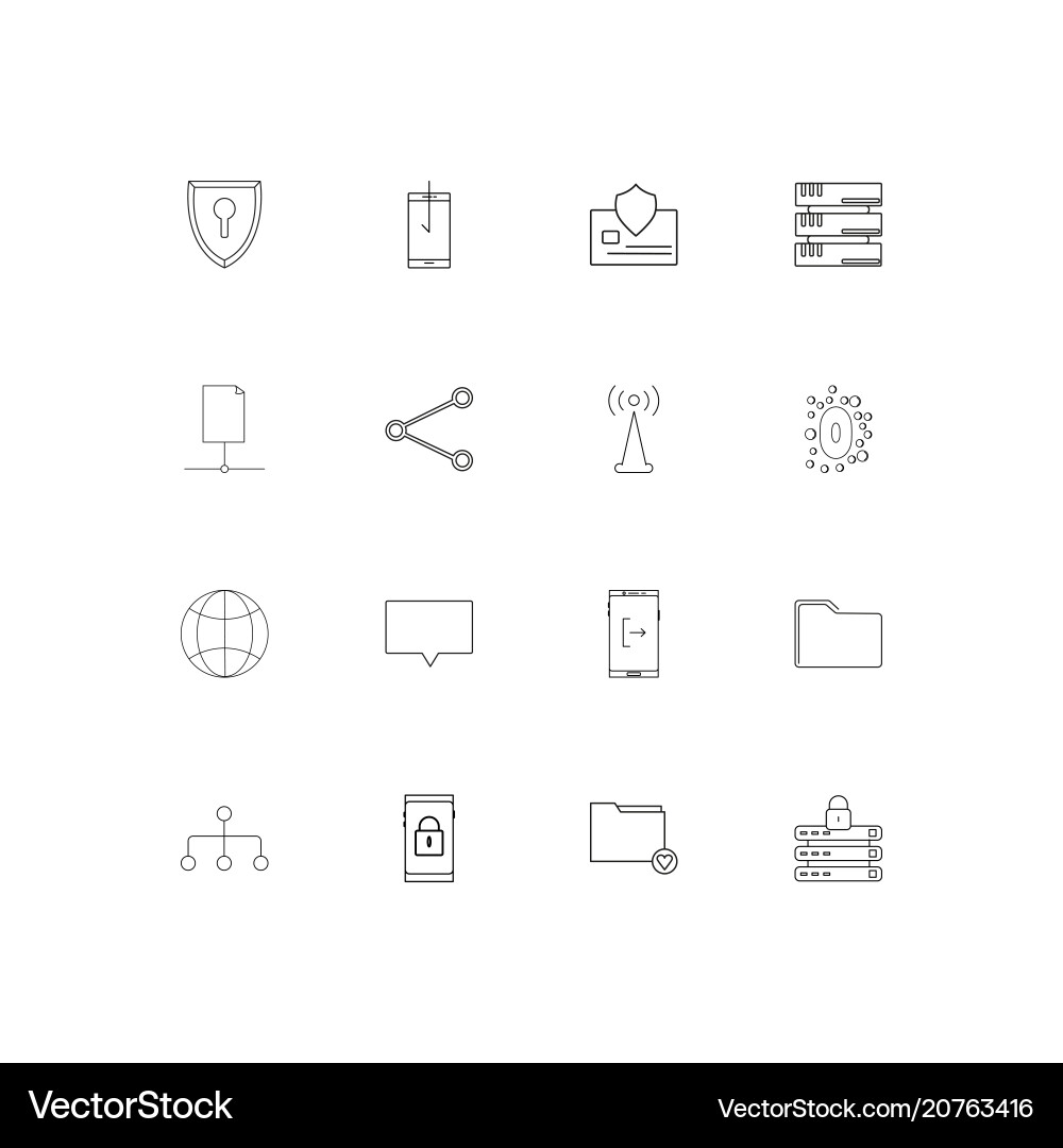 Network and database linear thin icons set Vector Image