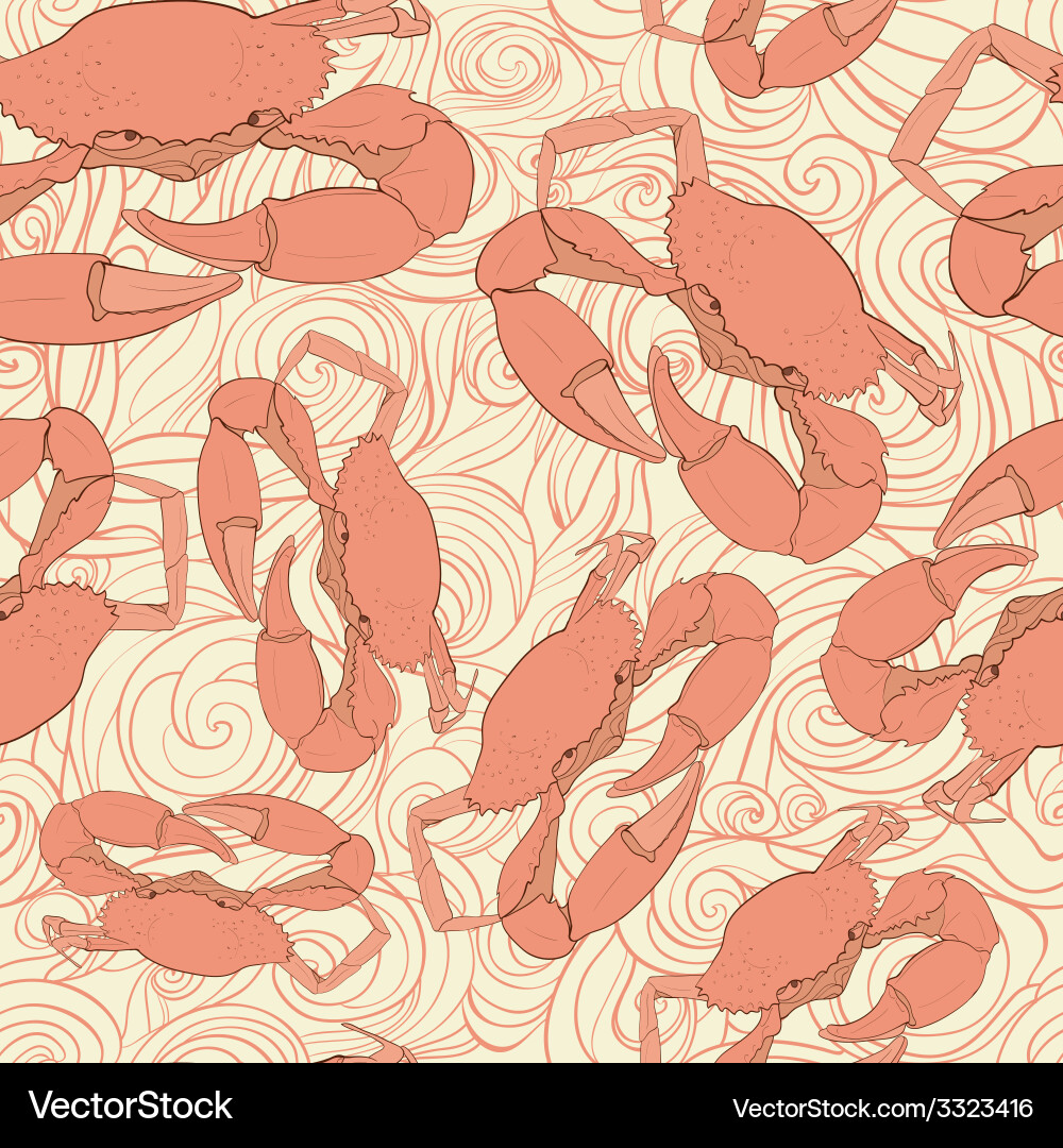 Ocean Seamless Pattern - Crab & Shells Vector Image