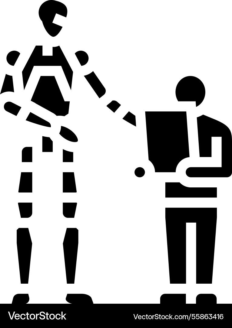 Robot child interaction social robotics glyph icon Robot child interaction social robotics glyph icon Vector Image