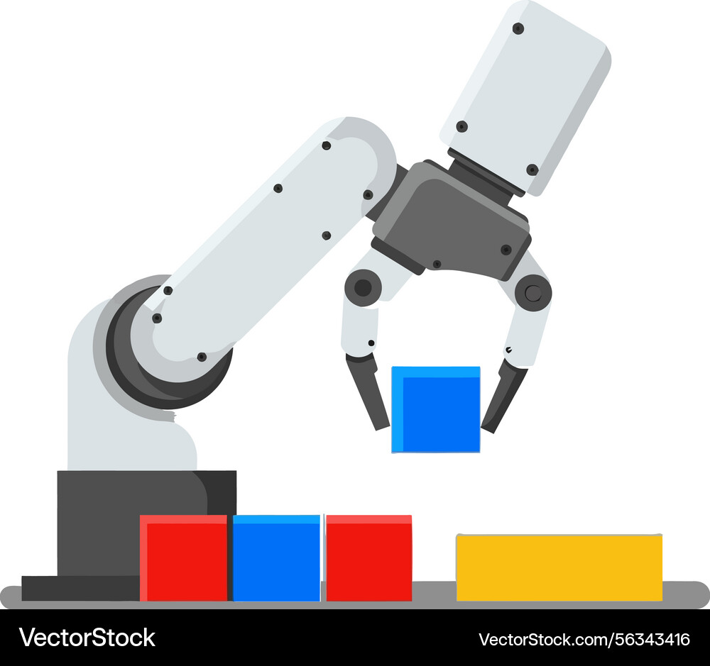 Robotic arm sorting colorful cubes automation Vector Image