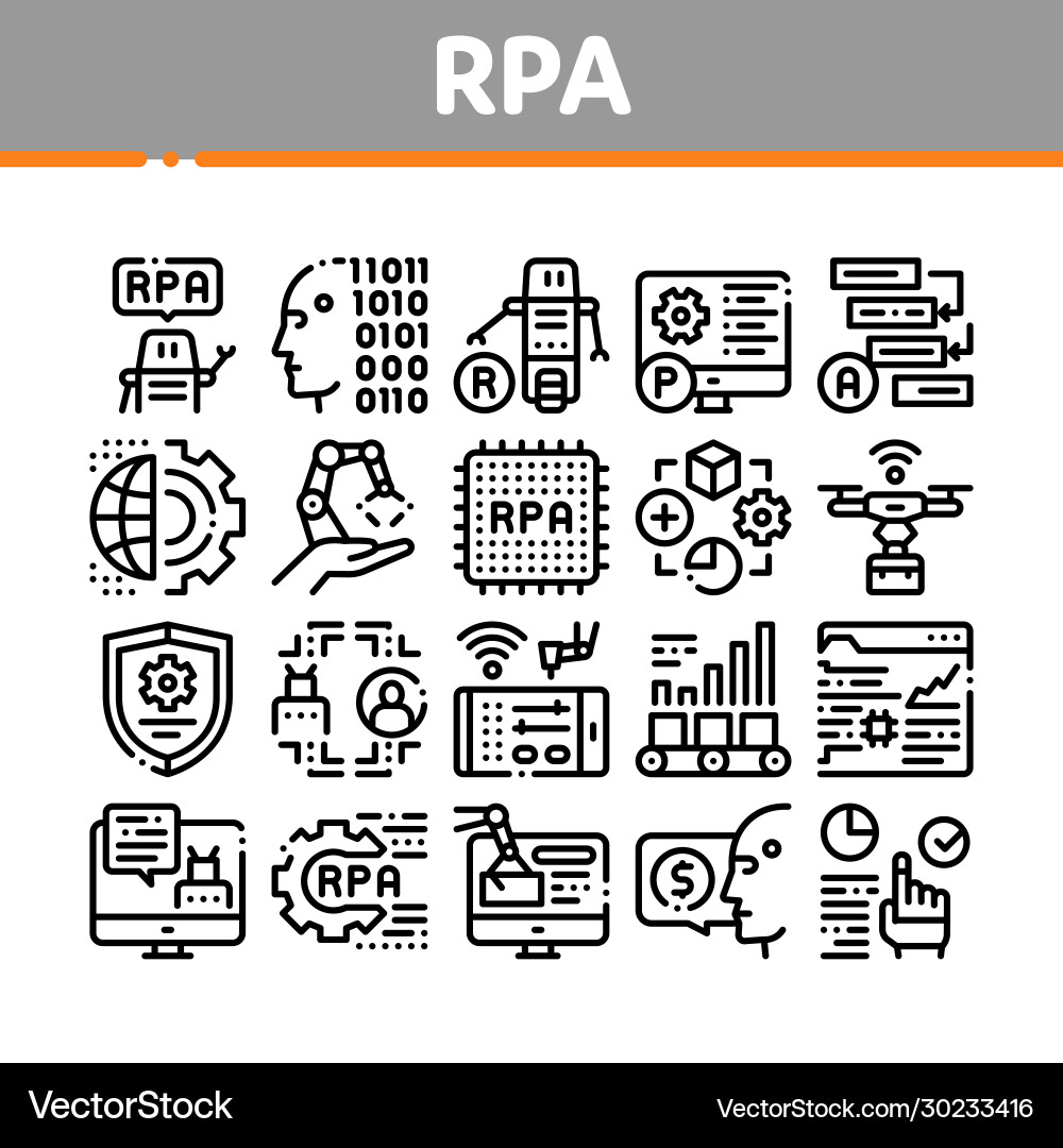 Rpa robotic process automation icons set vector image