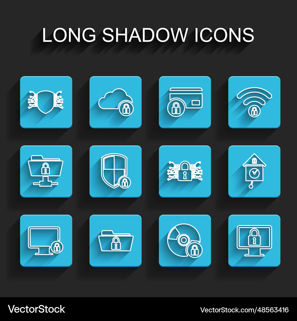 Set line lock on monitor folder and cyber Set line lock on monitor folder and cyber vector image