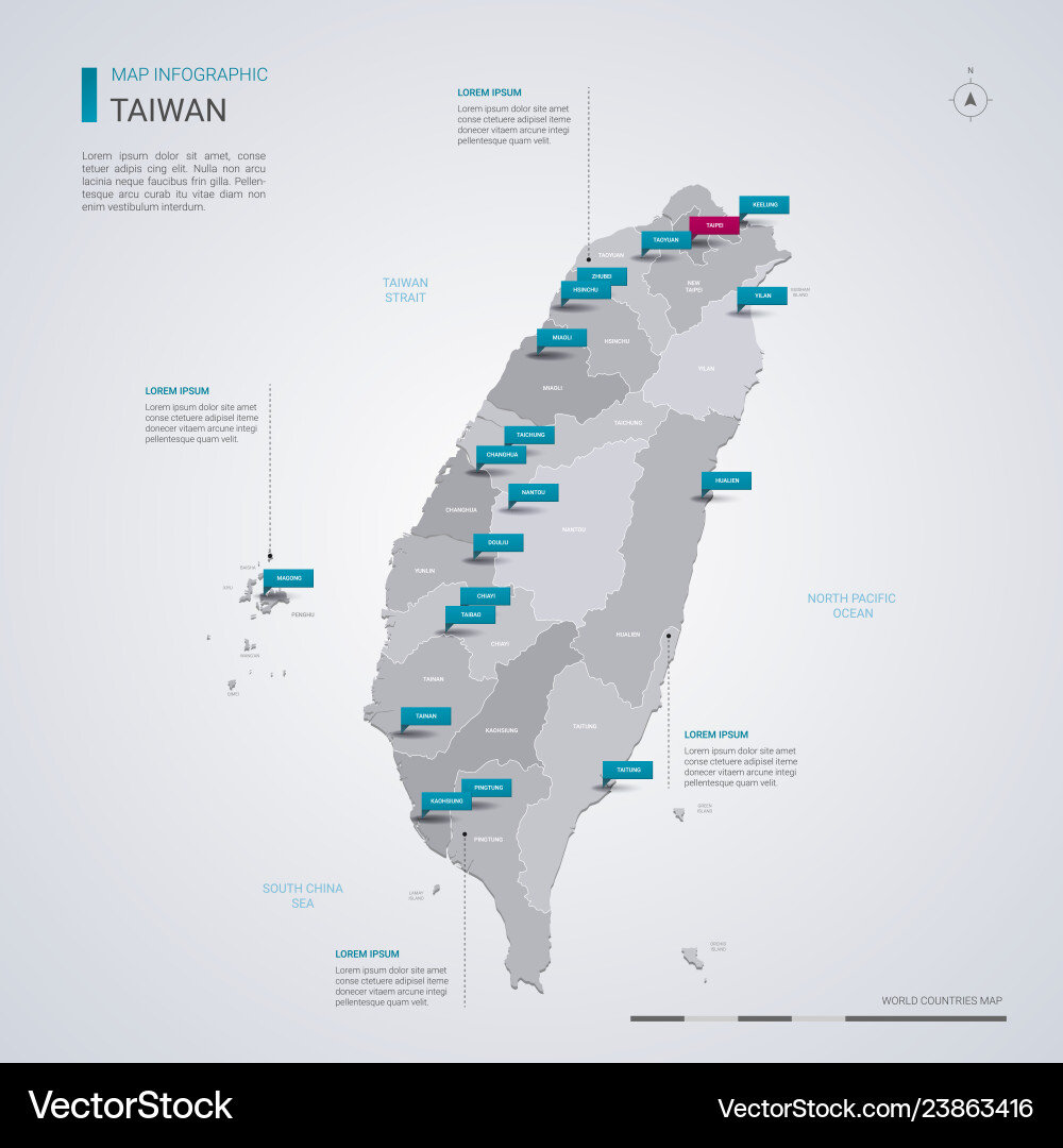 Taiwan map with infographic elements pointer marks vector image
