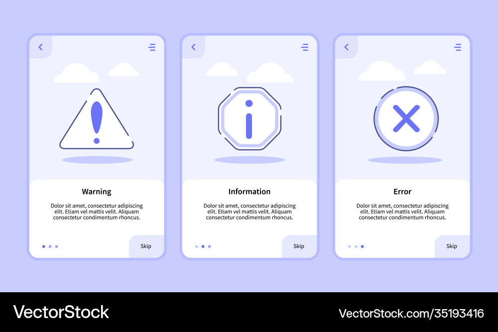 Warning information error onboarding screen Warning information error onboarding screen vector image