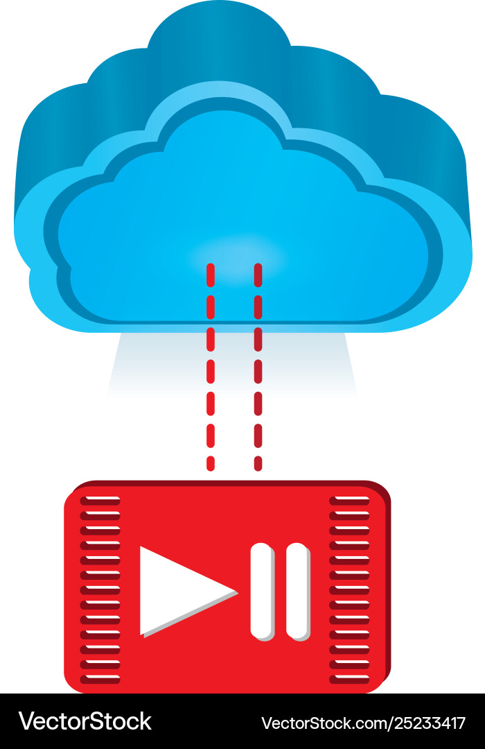 3d cloud computing icon with a play button Vector Image