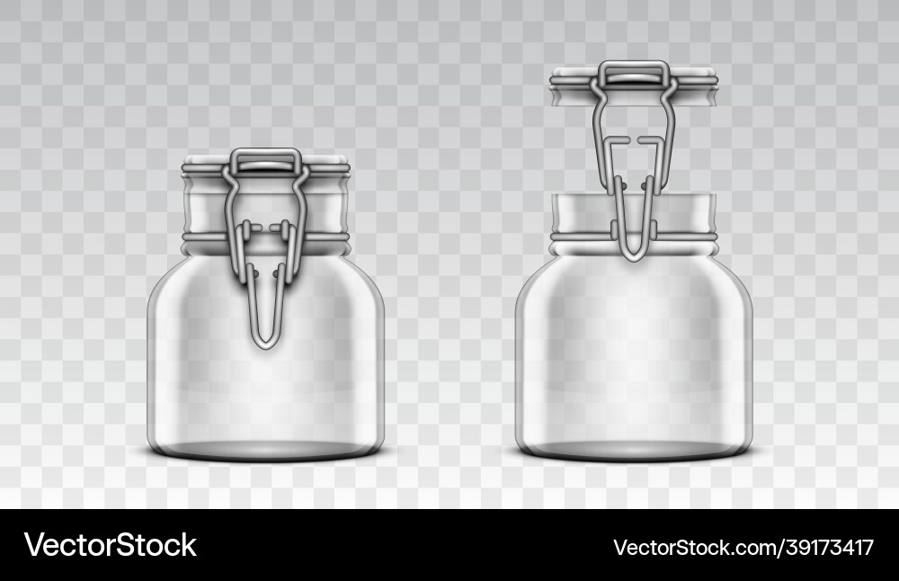 Close and open transparent empty swing top jar Close and open transparent empty swing top jar Vector Image