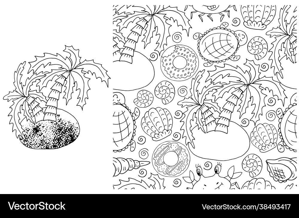 Contour seamless pattern palm tree and background vector image