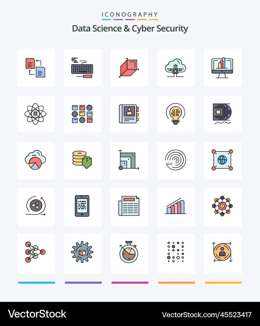 Creative data science and cyber security 25 line vector image