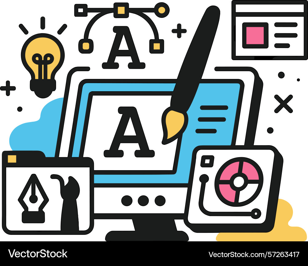 Creative design tools and elements displayed Creative design tools and elements displayed vector image