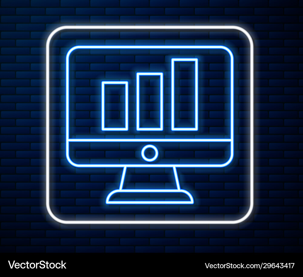 Glowing neon line computer monitor with graph Glowing neon line computer monitor with graph vector image