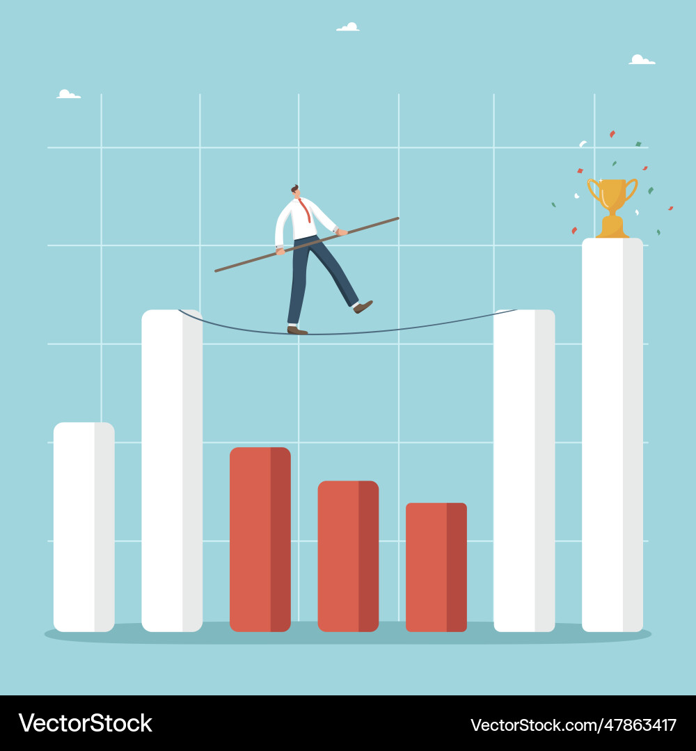 Man walks a tightrope on graph Man walks a tightrope on graph vector image