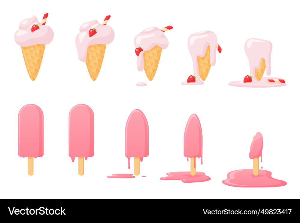 Melting ice cream set of animation sequence vector image