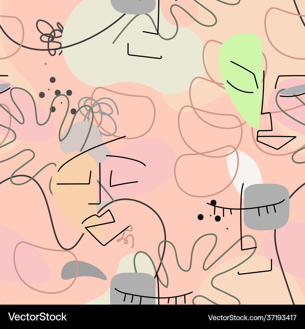 One line drawing abstract face seamless pattern Vector Image