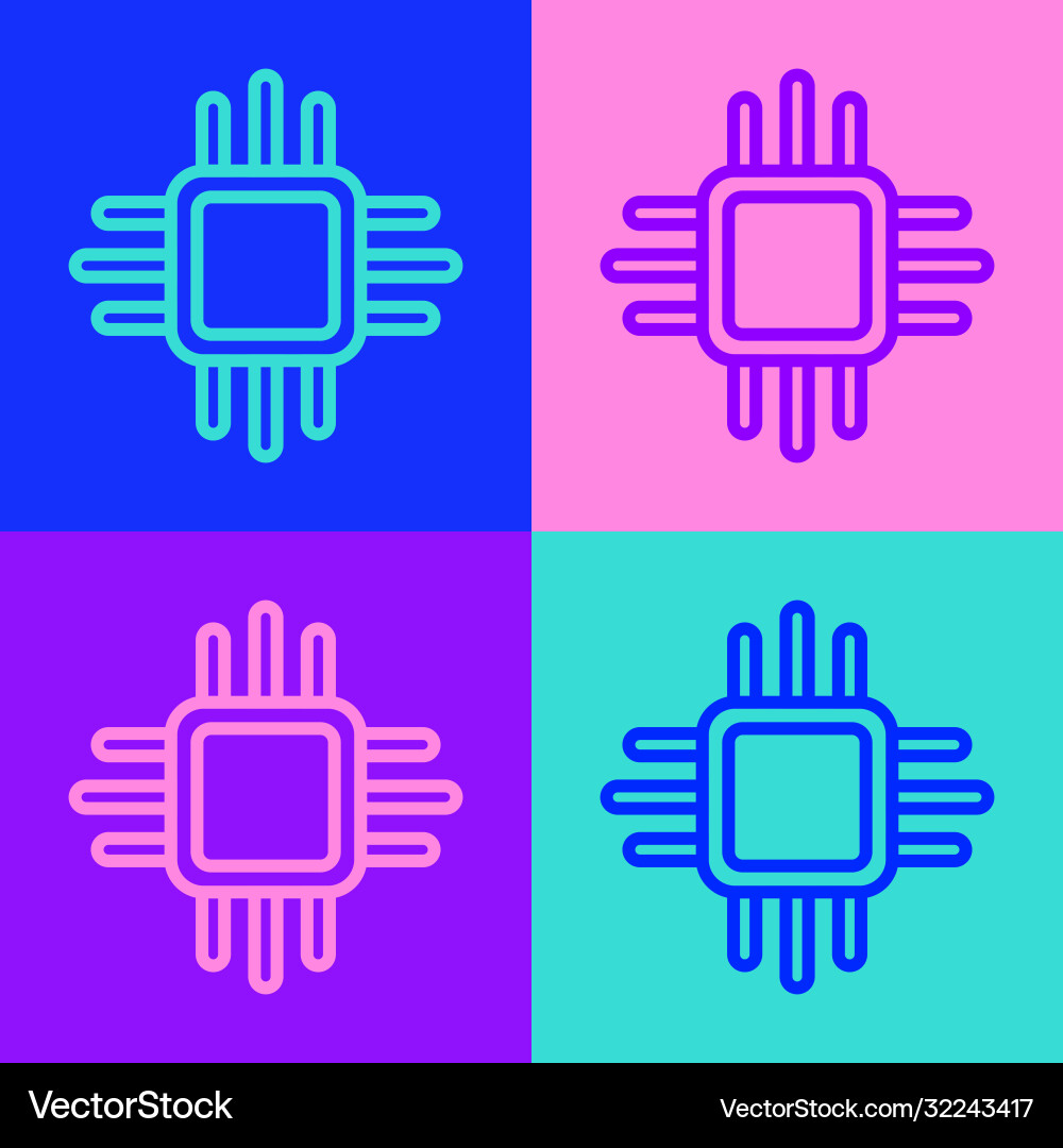 Pop art line computer processor with microcircuits Pop art line computer processor with microcircuits vector image