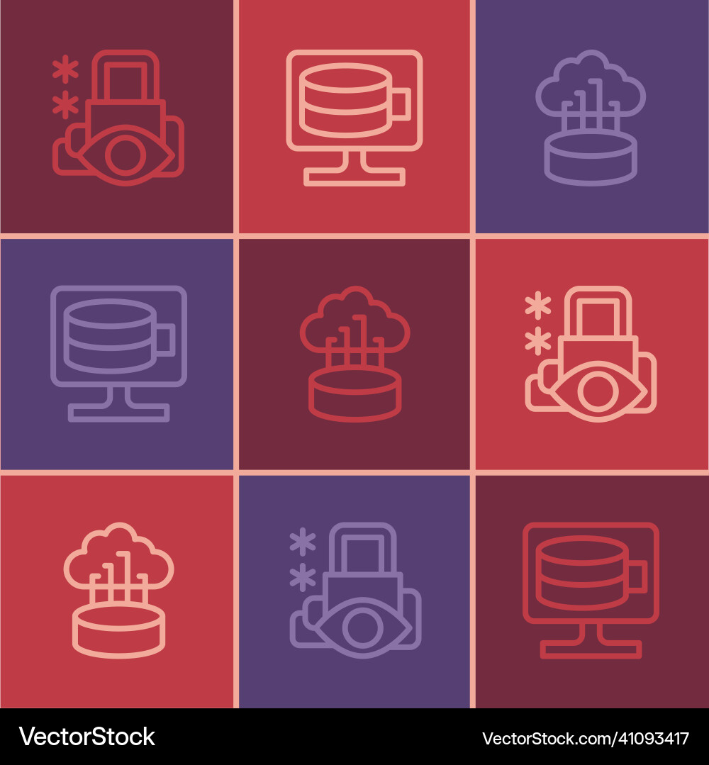Set line cyber security network cloud connection Vector Image