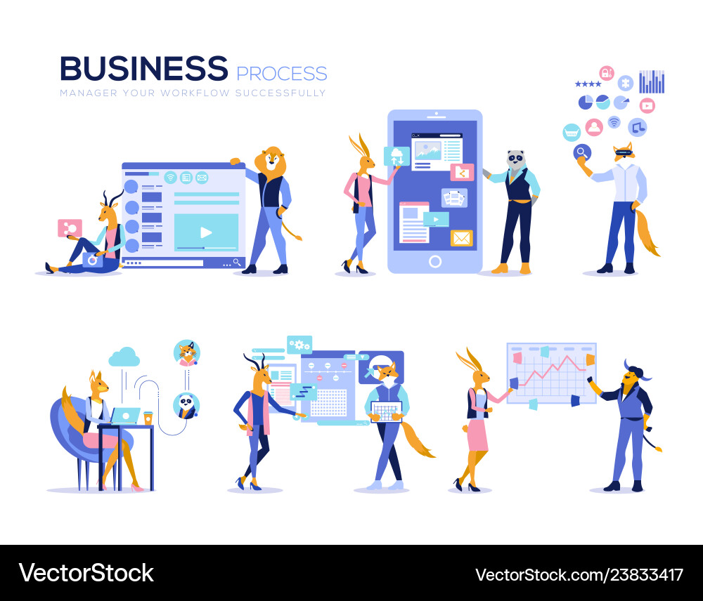 Set office concept data analysis management Vector Image