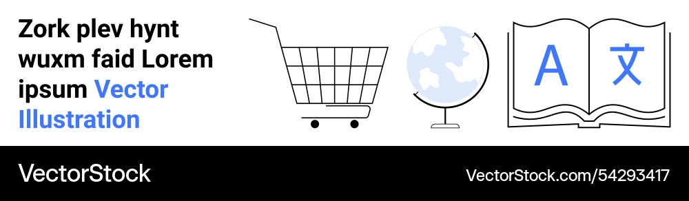 Shopping cart globe and open book with language Shopping cart globe and open book with language vector image
