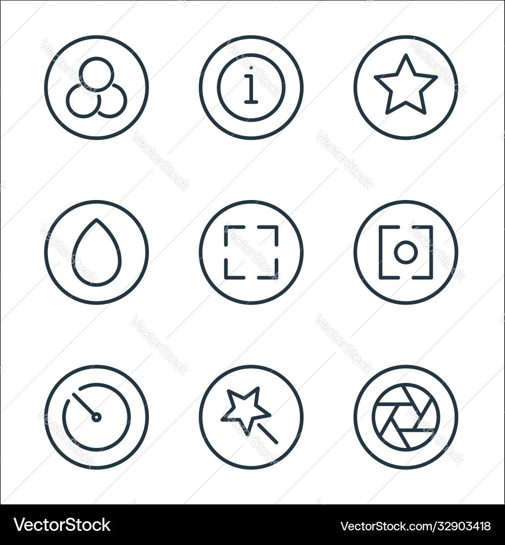 Camera line icons linear set quality vector image