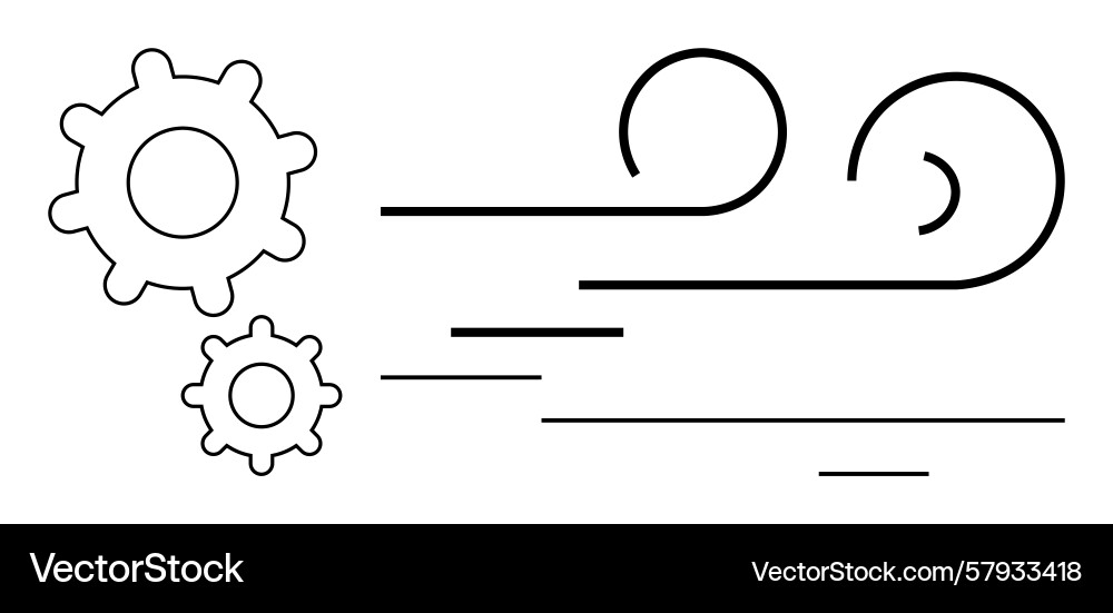 Gears and wind lines representing movement Vector Image
