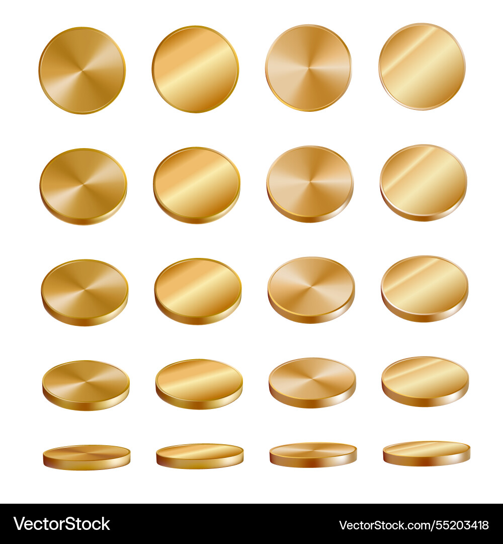 Golden coins realistic rotate set animation Golden coins realistic rotate set animation vector image