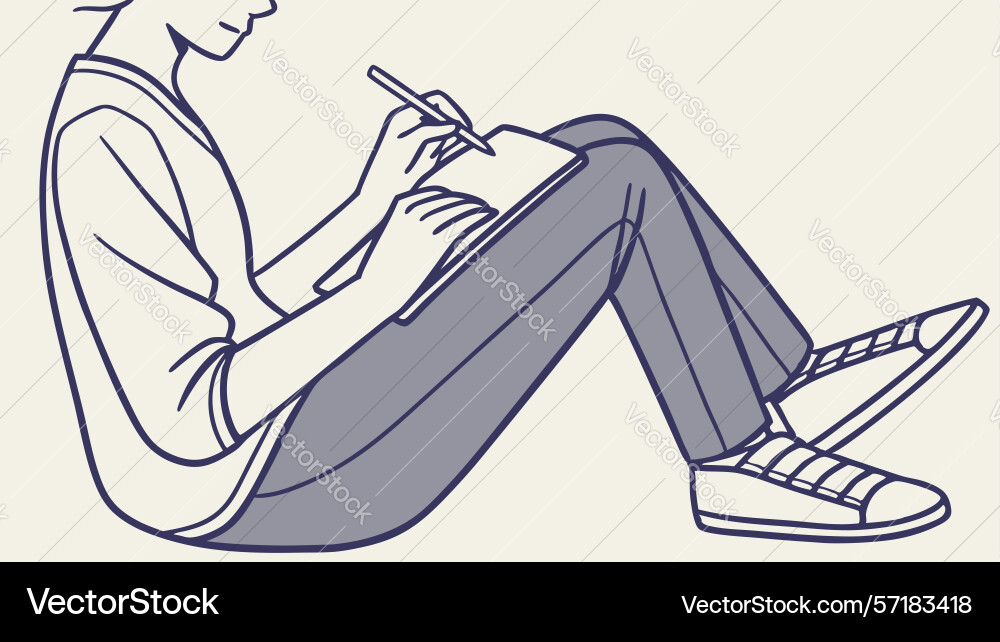 Man writing in notebook reflective art design vector image