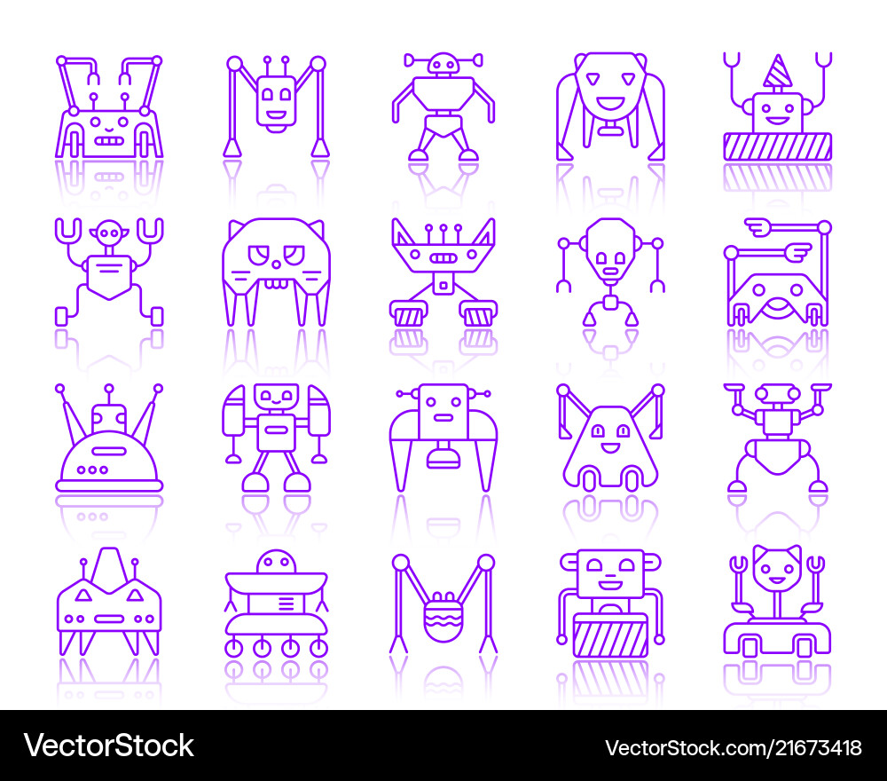 Robot simple color line icons set Robot simple color line icons set vector image