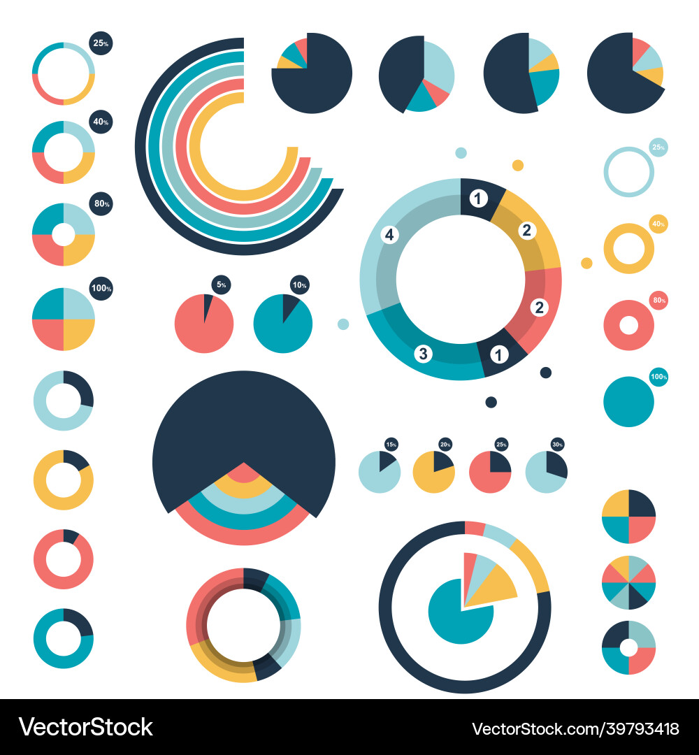 Set of circle round charts graphs Set of circle round charts graphs vector image