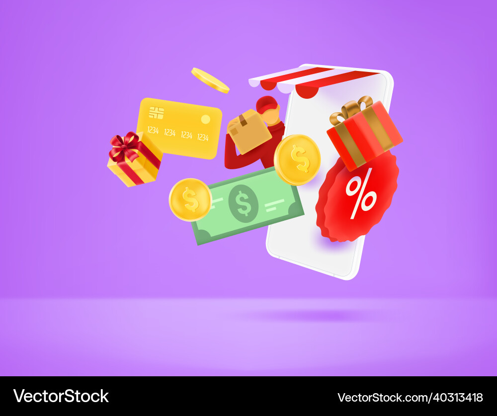 Using online shop via modern smartphone realistic Using online shop via modern smartphone realistic Vector Image