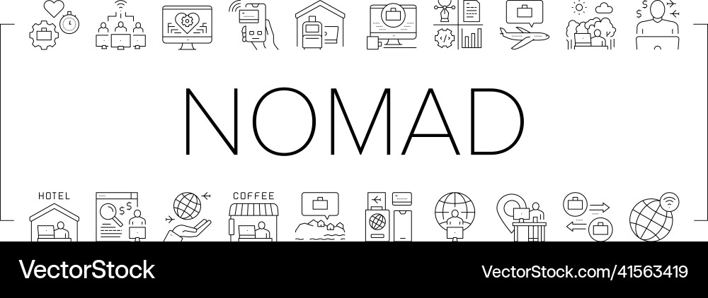 Digital nomad worker collection icons set vector image