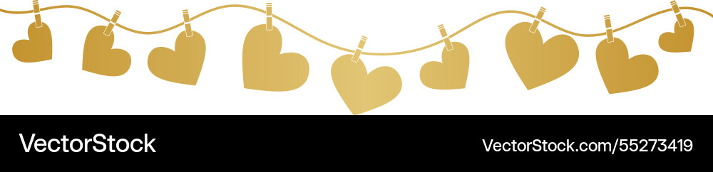 Gold hearts on a string gradient metallic Gold hearts on a string gradient metallic vector image