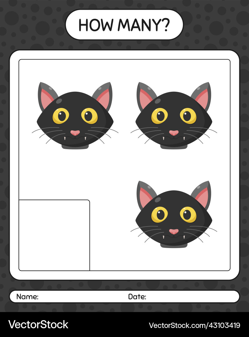 How many counting game with cat worksheet How many counting game with cat worksheet Vector Image