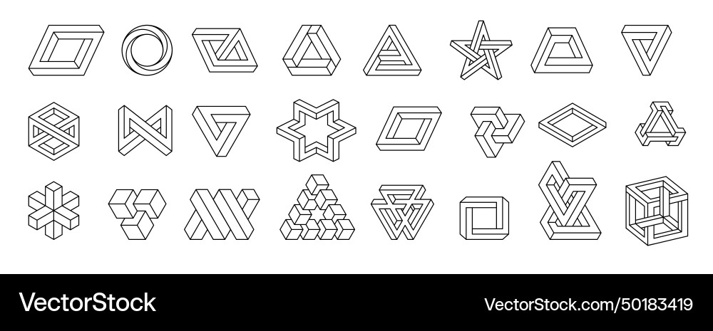 Impossible shapes optical illusion objects set Impossible shapes optical illusion objects set vector image