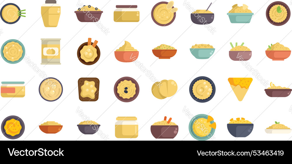 Large set of hummus icons showing different styles Large set of hummus icons showing different styles vector image