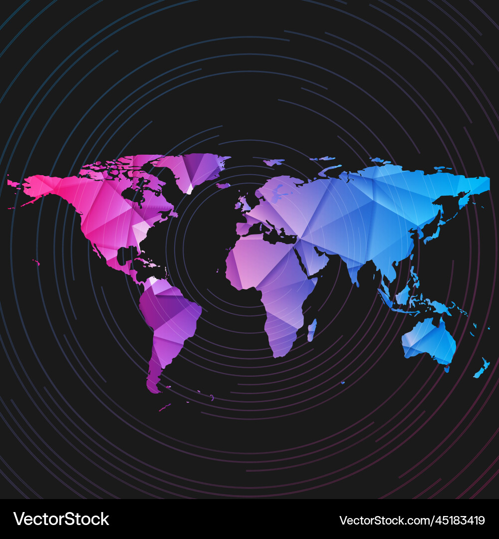 Low poly world map with thin round lines tech Low poly world map with thin round lines tech vector image
