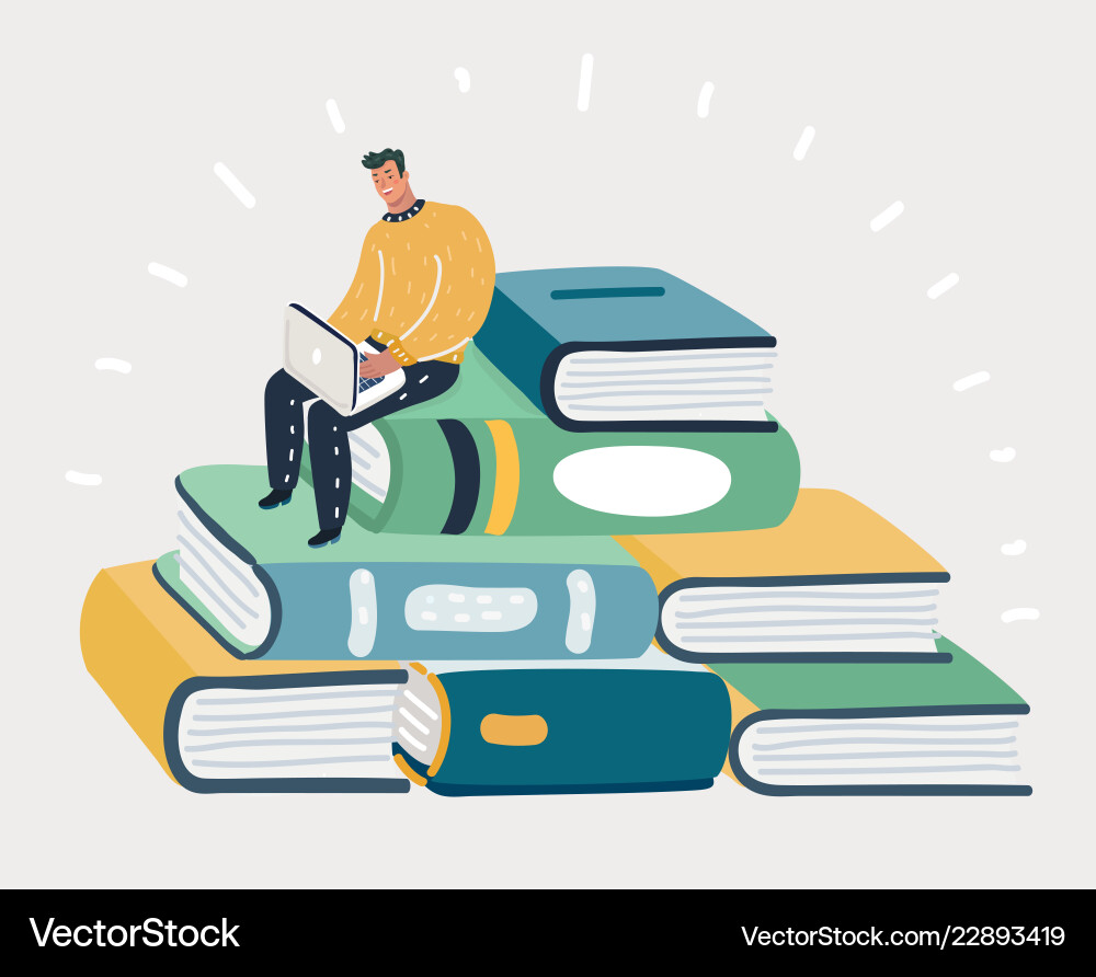 Man Reading on Books Stack vector image