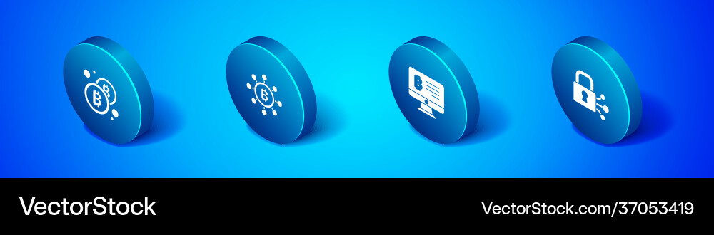 Set isometric bitcoin mining from monitor Set isometric bitcoin mining from monitor vector image