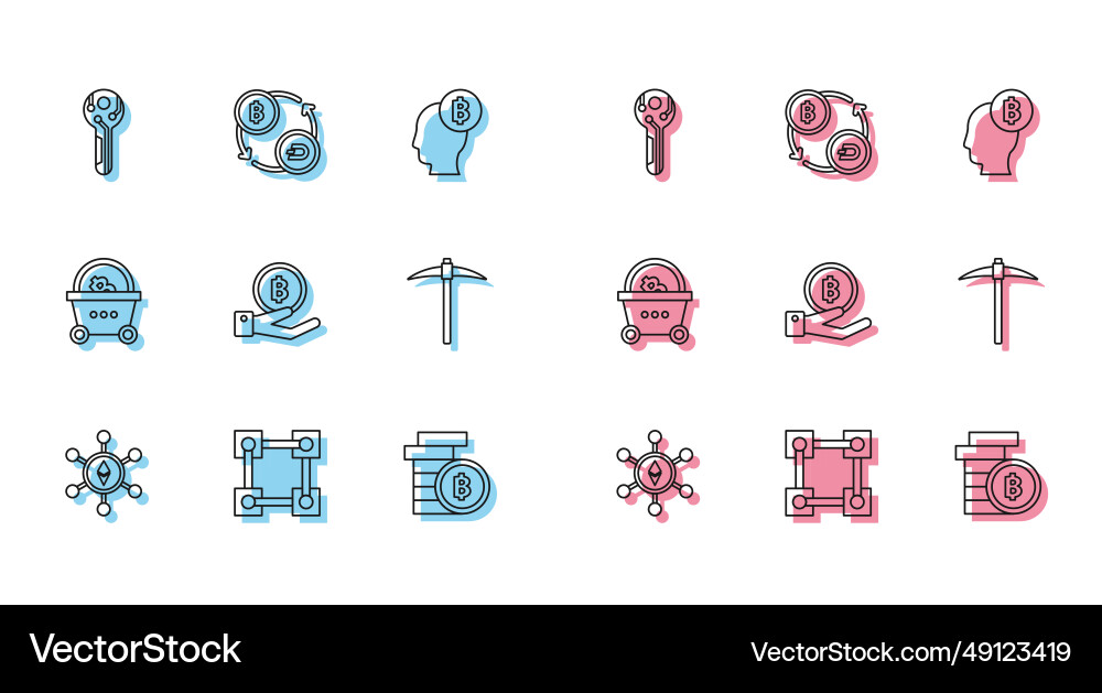 Set line blockchain technology ethereum eth Set line blockchain technology ethereum eth Vector Image