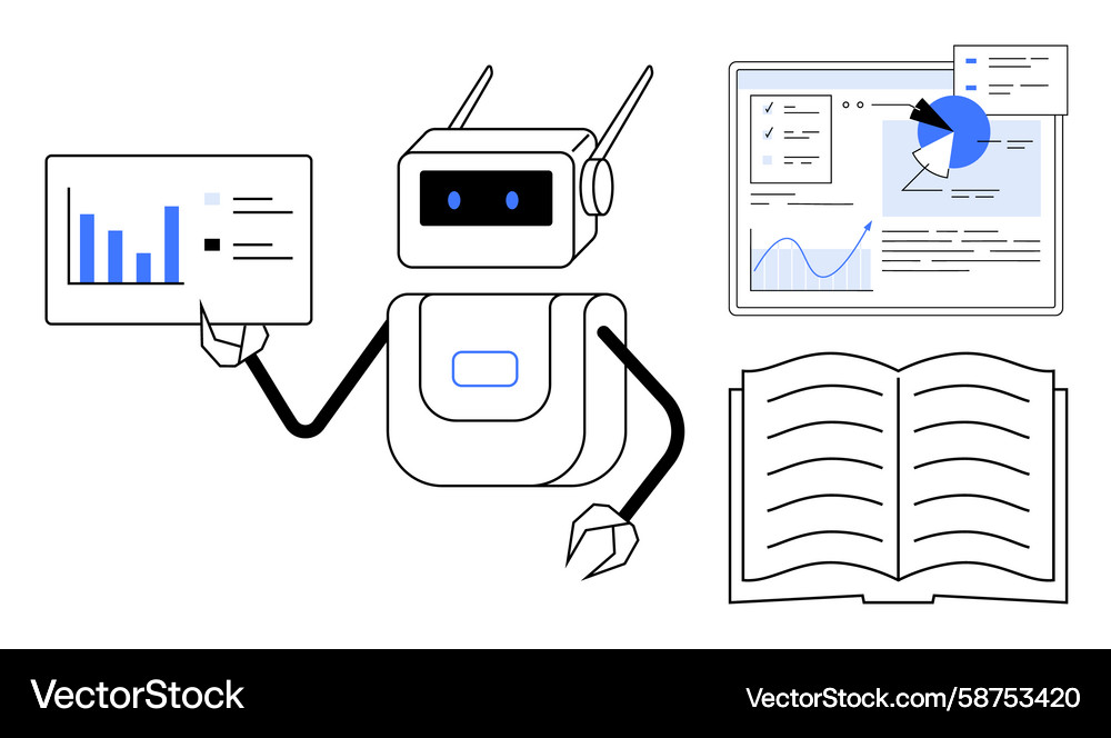 Data Analysis Robot with Insights Vector Image