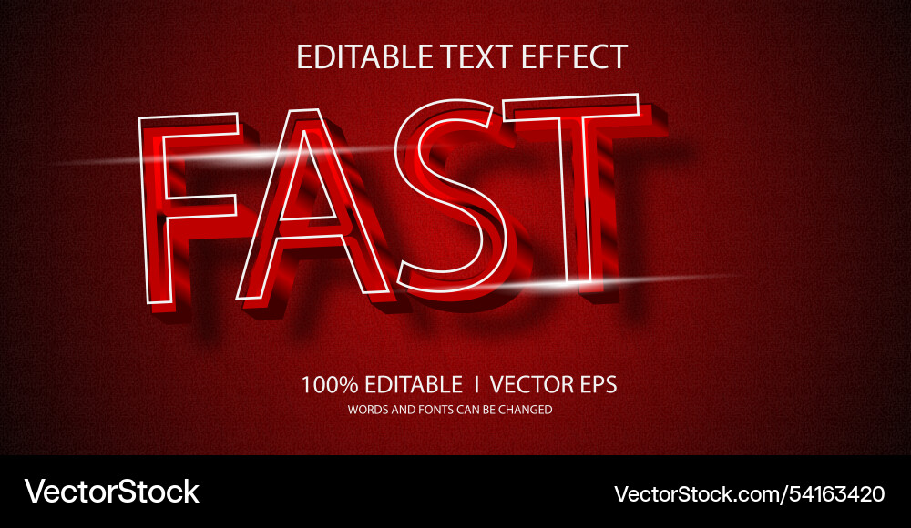 Editable fast 3d text effect with modern style vector image