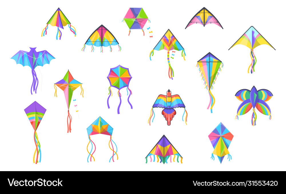 Flying kites colorful bird butterfly and bat Flying kites colorful bird butterfly and bat vector image