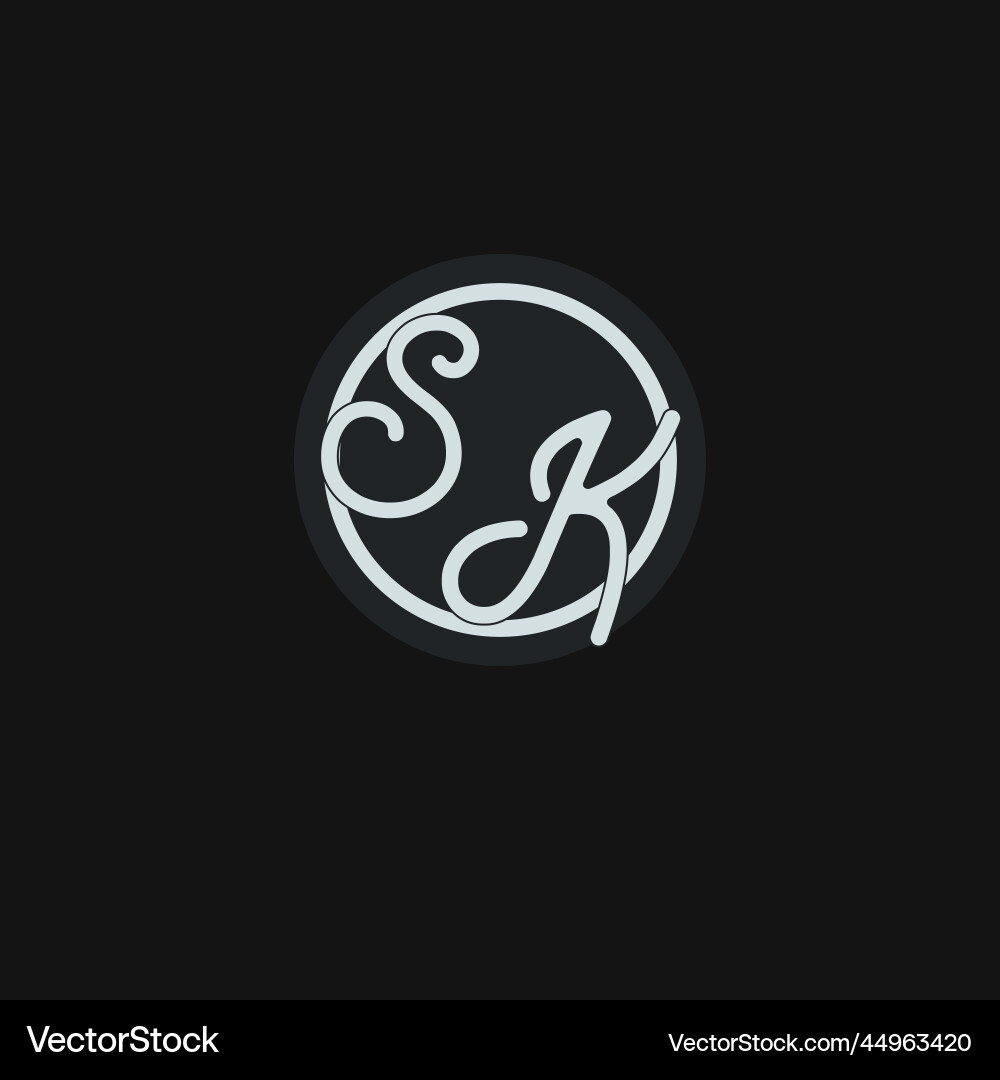 Initials sk logo monogram with simple circle line Initials sk logo monogram with simple circle line Vector Image