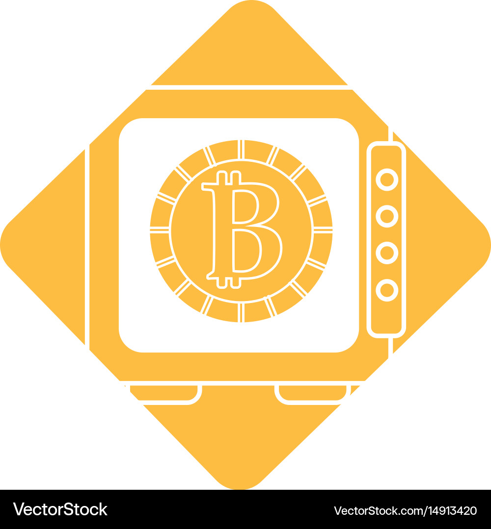 Label strongbox open with bitcoin currency inside vector image