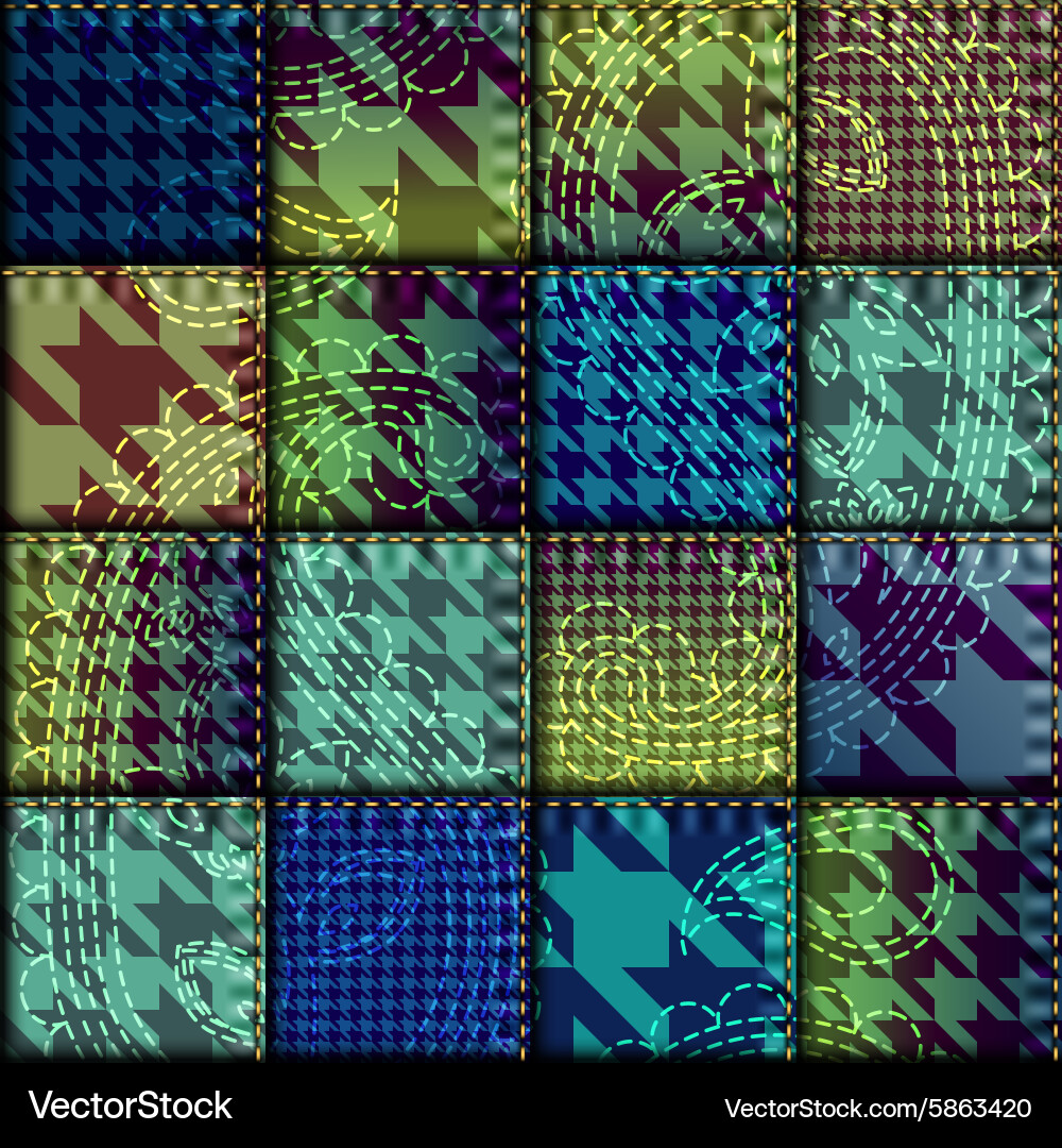 Patchwork pattern with the houndstooths ornament Vector Image