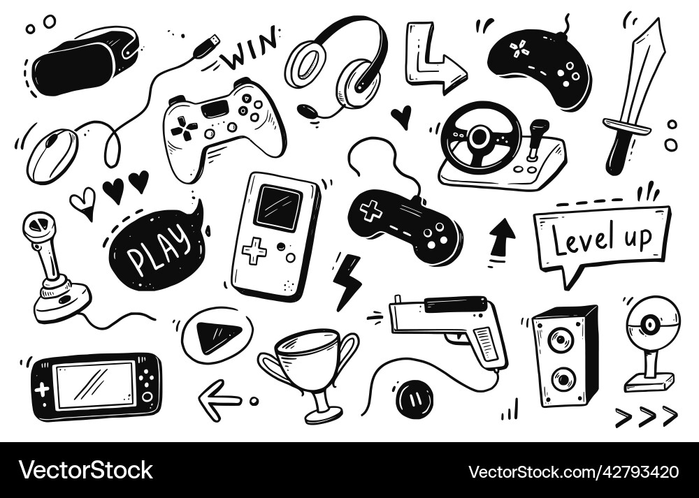 Retro Game Doodle Set Vector Image
